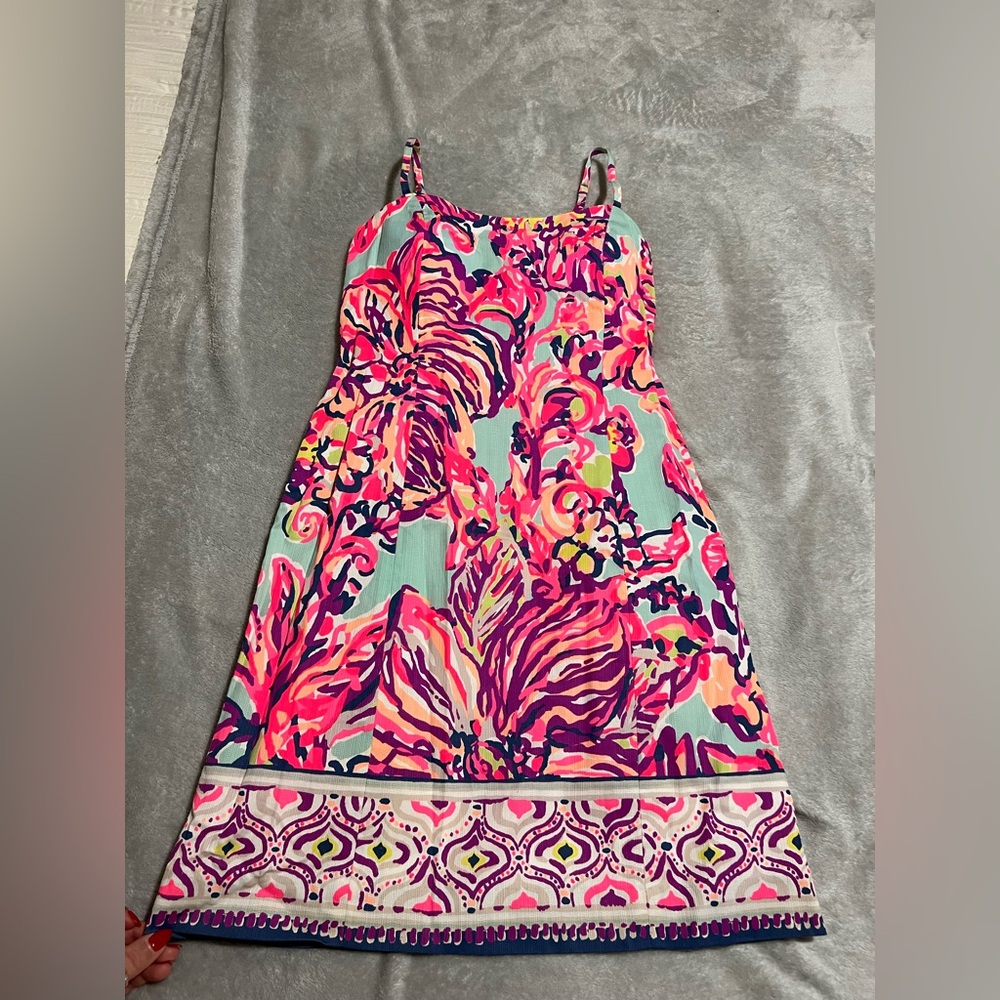 Lilly Pulitzer Shelli Serene Blue Big Escapade Engineered Tie Back Dress